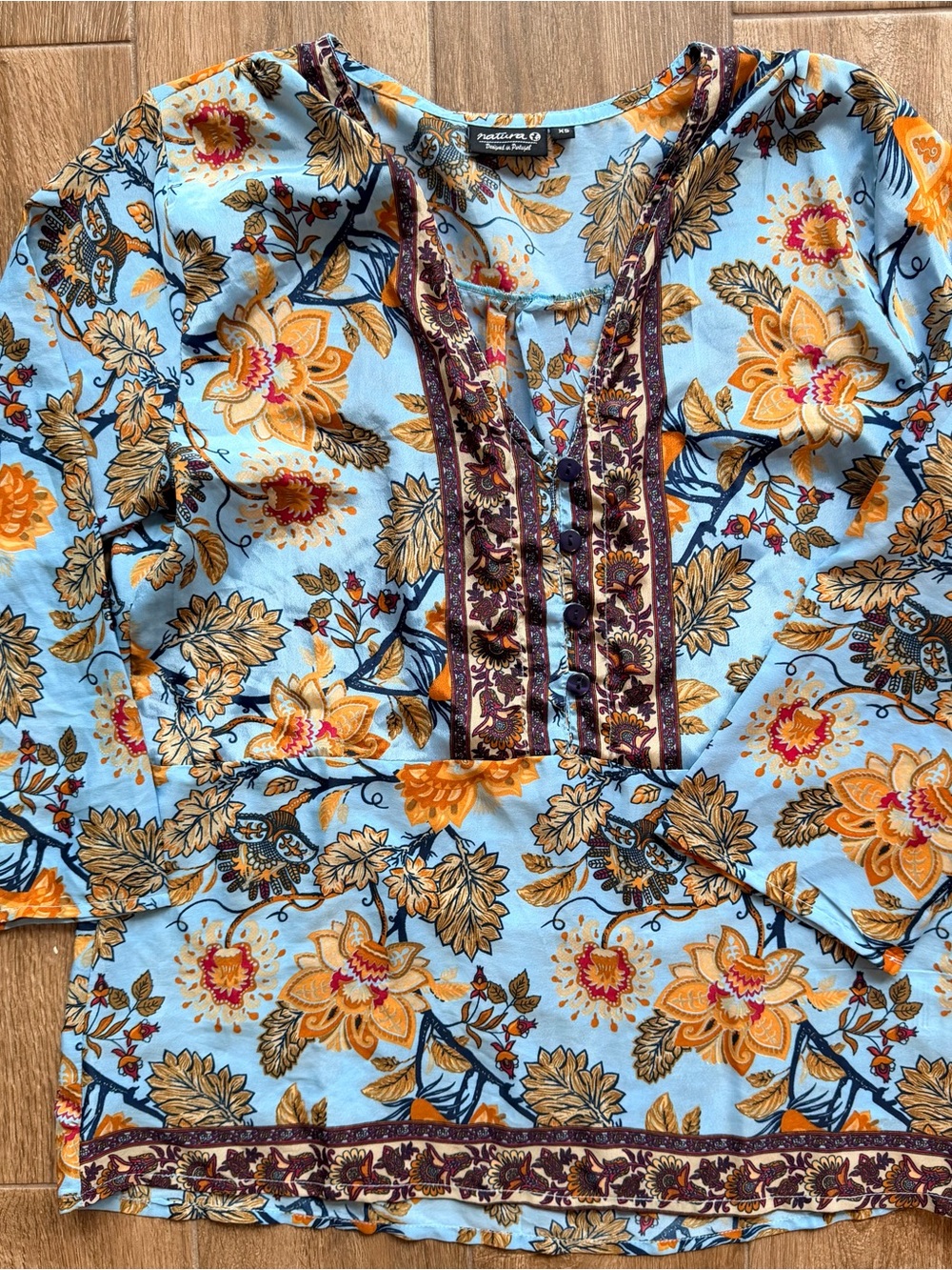 Light Blue Floral Embroidered V-Neck Blouse by Lucky Brand